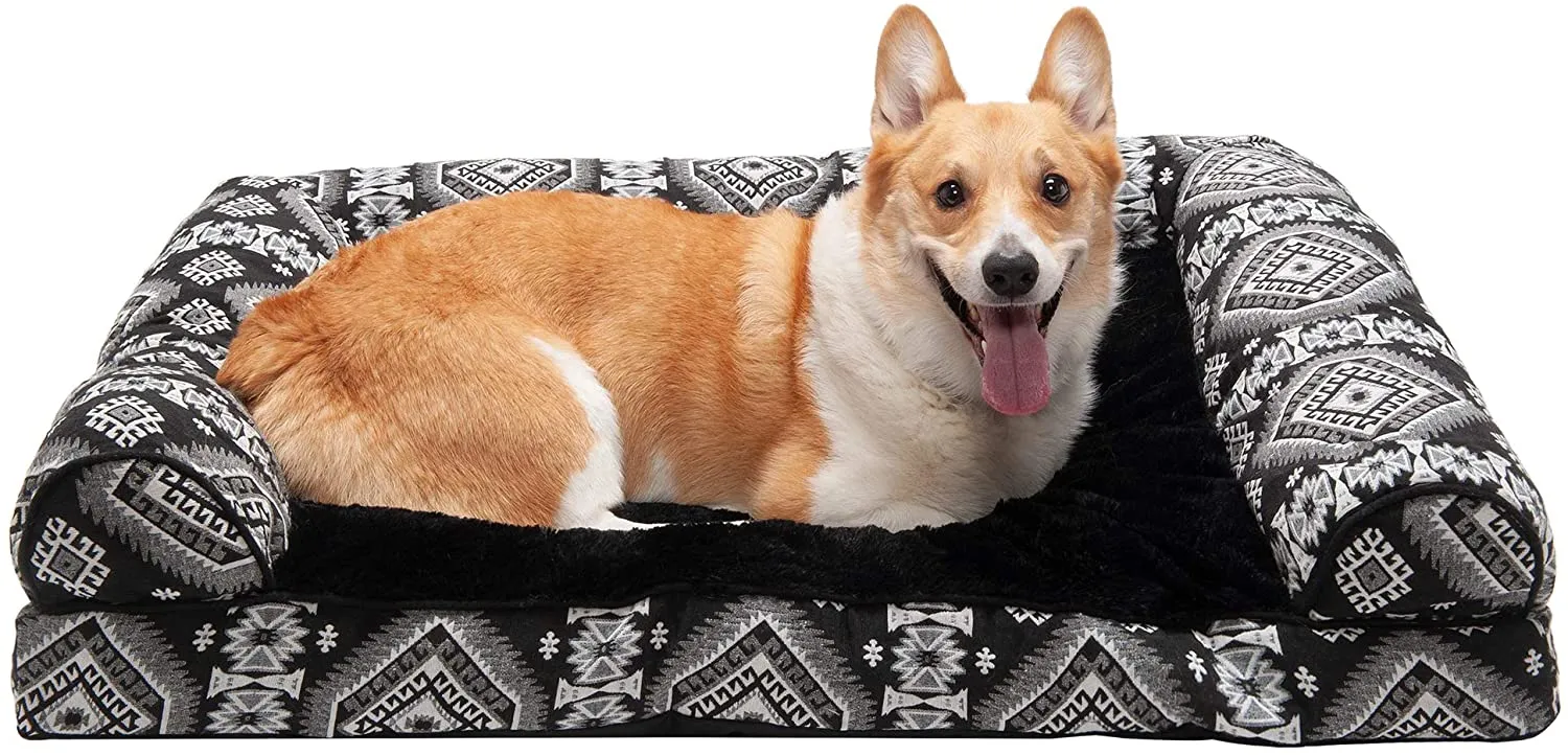 ComfiTime Orthopedic CertiPUR-US Certified Foam Pet Beds for Small, Medium, and Large Dogs and Cats - Two-Tone L Chaise, Southwest Kilim Sofa, Faux Fur Velvet Sofa Dog Bed, and More