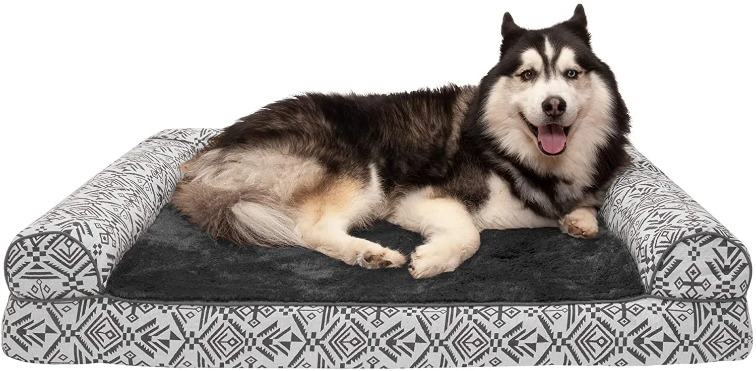 ComfiTime Orthopedic CertiPUR-US Certified Foam Pet Beds for Small, Medium, and Large Dogs and Cats - Two-Tone L Chaise, Southwest Kilim Sofa, Faux Fur Velvet Sofa Dog Bed, and More