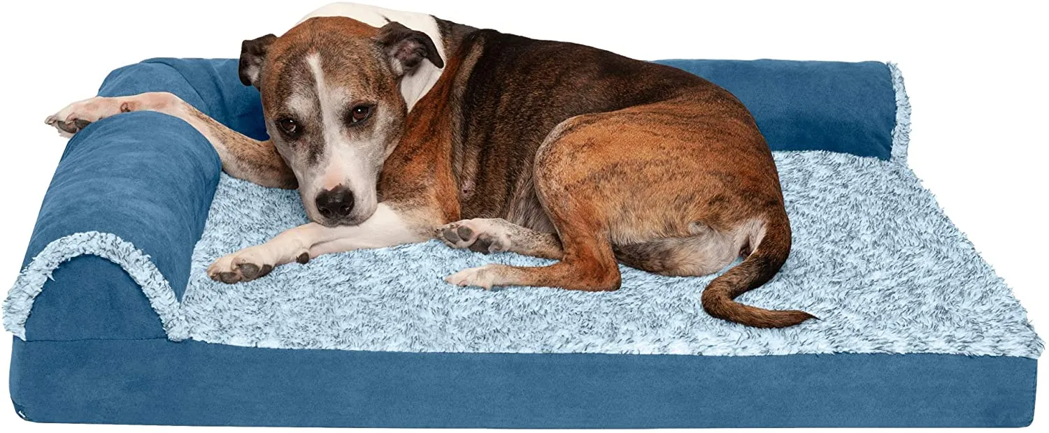ComfiTime Orthopedic CertiPUR-US Certified Foam Pet Beds for Small, Medium, and Large Dogs and Cats - Two-Tone L Chaise, Southwest Kilim Sofa, Faux Fur Velvet Sofa Dog Bed, and More