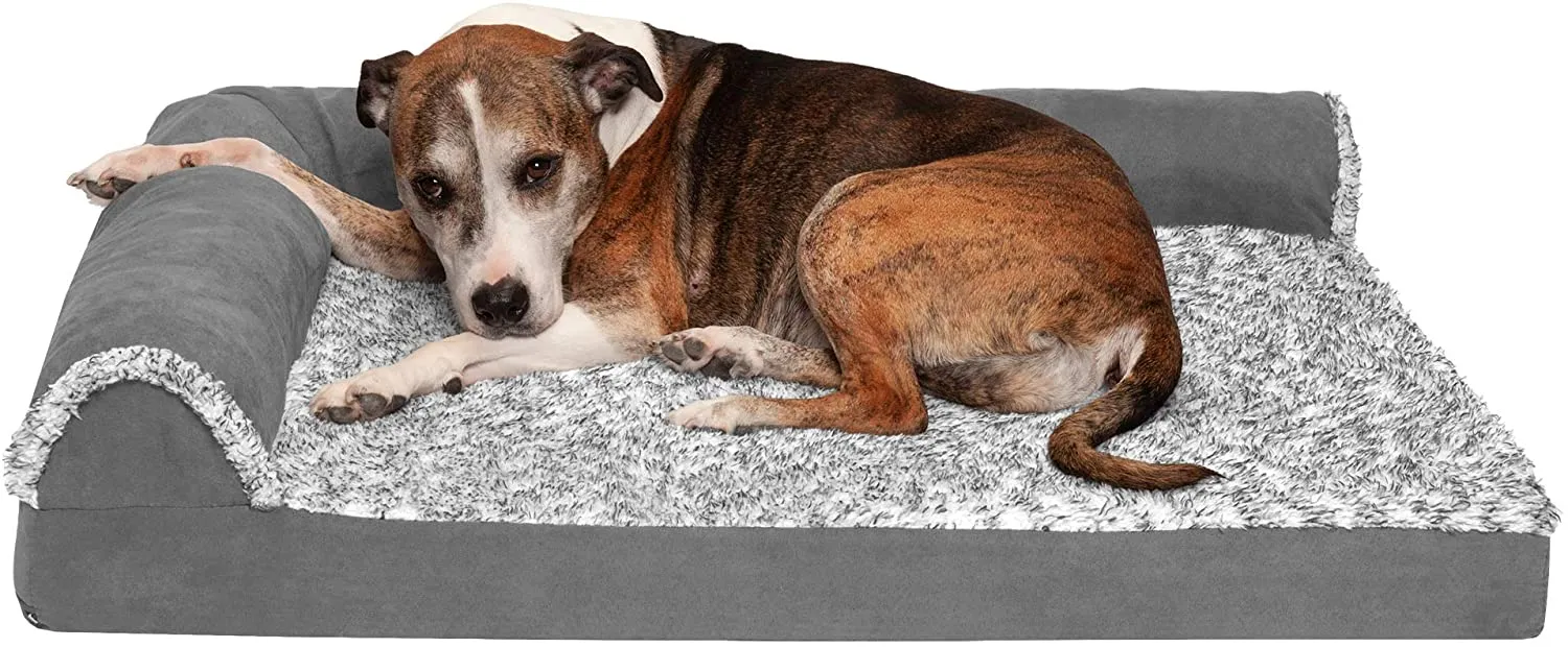 ComfiTime Orthopedic CertiPUR-US Certified Foam Pet Beds for Small, Medium, and Large Dogs and Cats - Two-Tone L Chaise, Southwest Kilim Sofa, Faux Fur Velvet Sofa Dog Bed, and More