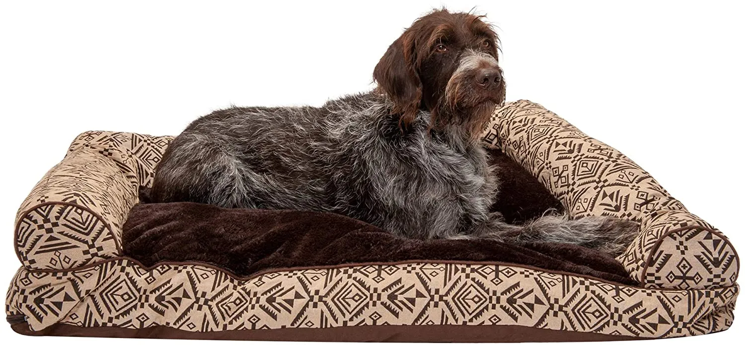 ComfiTime Orthopedic CertiPUR-US Certified Foam Pet Beds for Small, Medium, and Large Dogs and Cats - Two-Tone L Chaise, Southwest Kilim Sofa, Faux Fur Velvet Sofa Dog Bed, and More