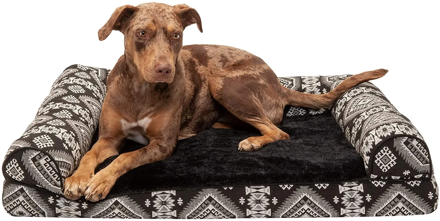 ComfiTime Orthopedic CertiPUR-US Certified Foam Pet Beds for Small, Medium, and Large Dogs and Cats - Two-Tone L Chaise, Southwest Kilim Sofa, Faux Fur Velvet Sofa Dog Bed, and More