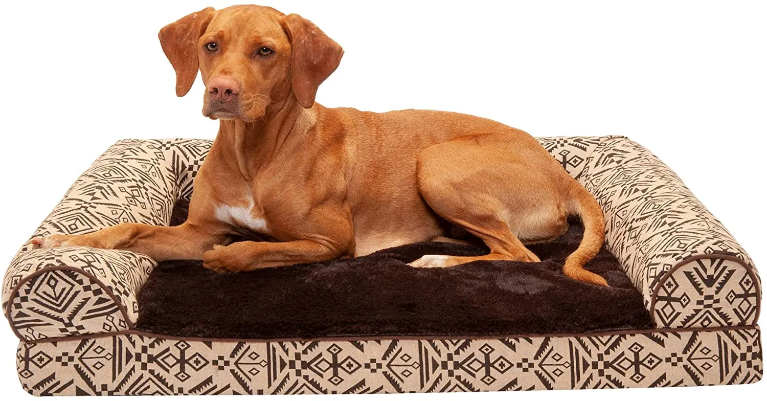 ComfiTime Orthopedic CertiPUR-US Certified Foam Pet Beds for Small, Medium, and Large Dogs and Cats - Two-Tone L Chaise, Southwest Kilim Sofa, Faux Fur Velvet Sofa Dog Bed, and More
