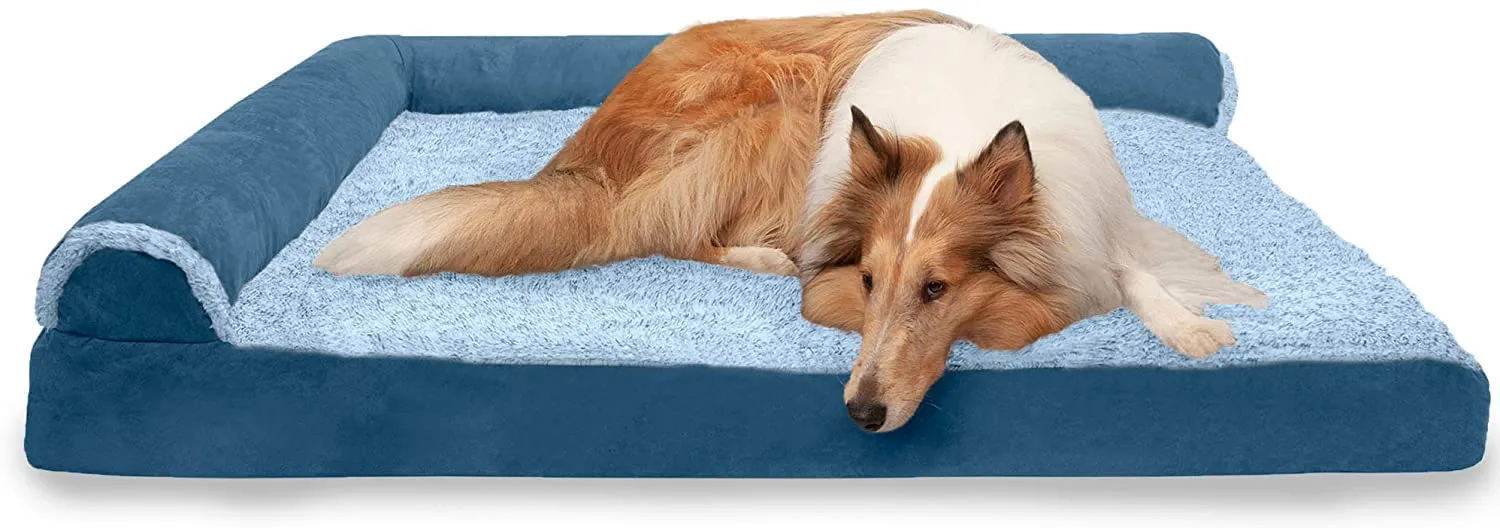 ComfiTime Orthopedic CertiPUR-US Certified Foam Pet Beds for Small, Medium, and Large Dogs and Cats - Two-Tone L Chaise, Southwest Kilim Sofa, Faux Fur Velvet Sofa Dog Bed, and More