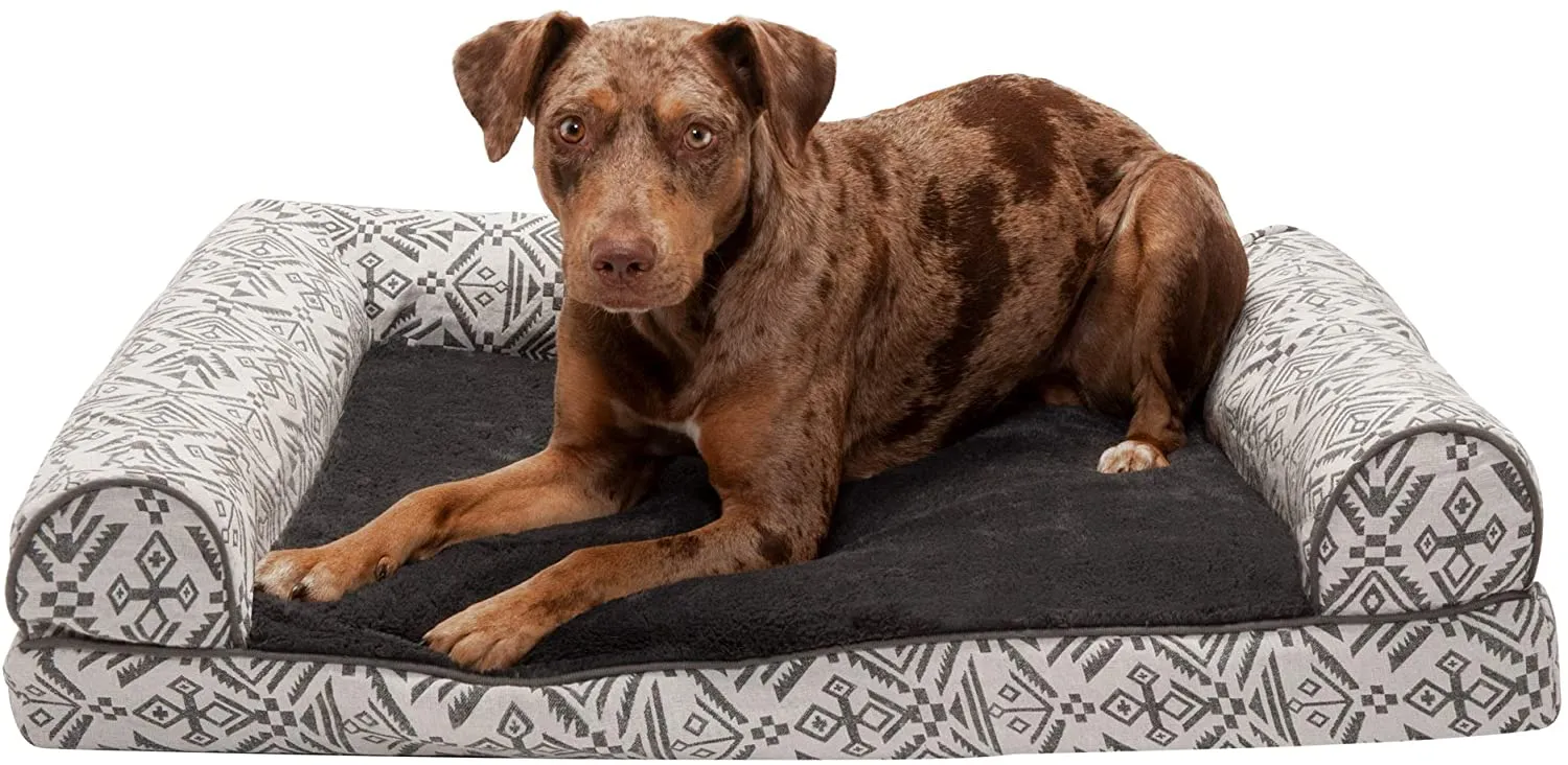 ComfiTime Orthopedic CertiPUR-US Certified Foam Pet Beds for Small, Medium, and Large Dogs and Cats - Two-Tone L Chaise, Southwest Kilim Sofa, Faux Fur Velvet Sofa Dog Bed, and More
