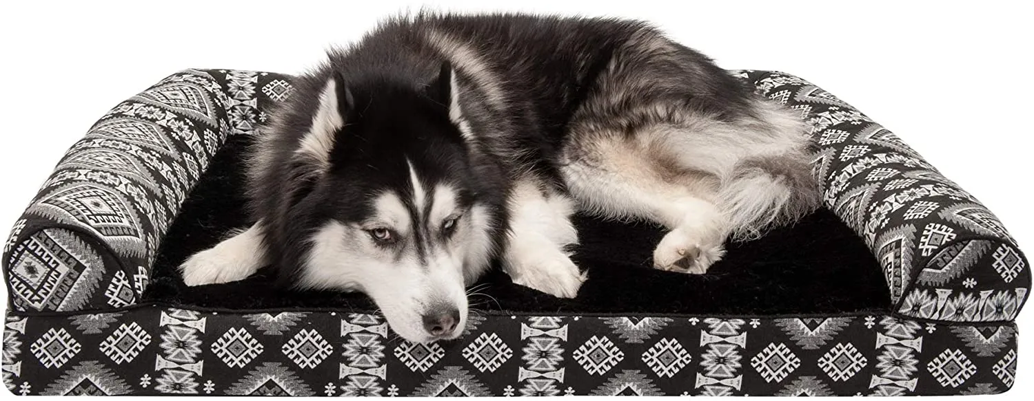 ComfiTime Orthopedic CertiPUR-US Certified Foam Pet Beds for Small, Medium, and Large Dogs and Cats - Two-Tone L Chaise, Southwest Kilim Sofa, Faux Fur Velvet Sofa Dog Bed, and More