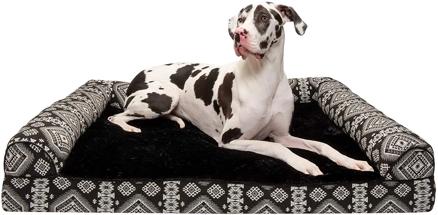 ComfiTime Orthopedic CertiPUR-US Certified Foam Pet Beds for Small, Medium, and Large Dogs and Cats - Two-Tone L Chaise, Southwest Kilim Sofa, Faux Fur Velvet Sofa Dog Bed, and More