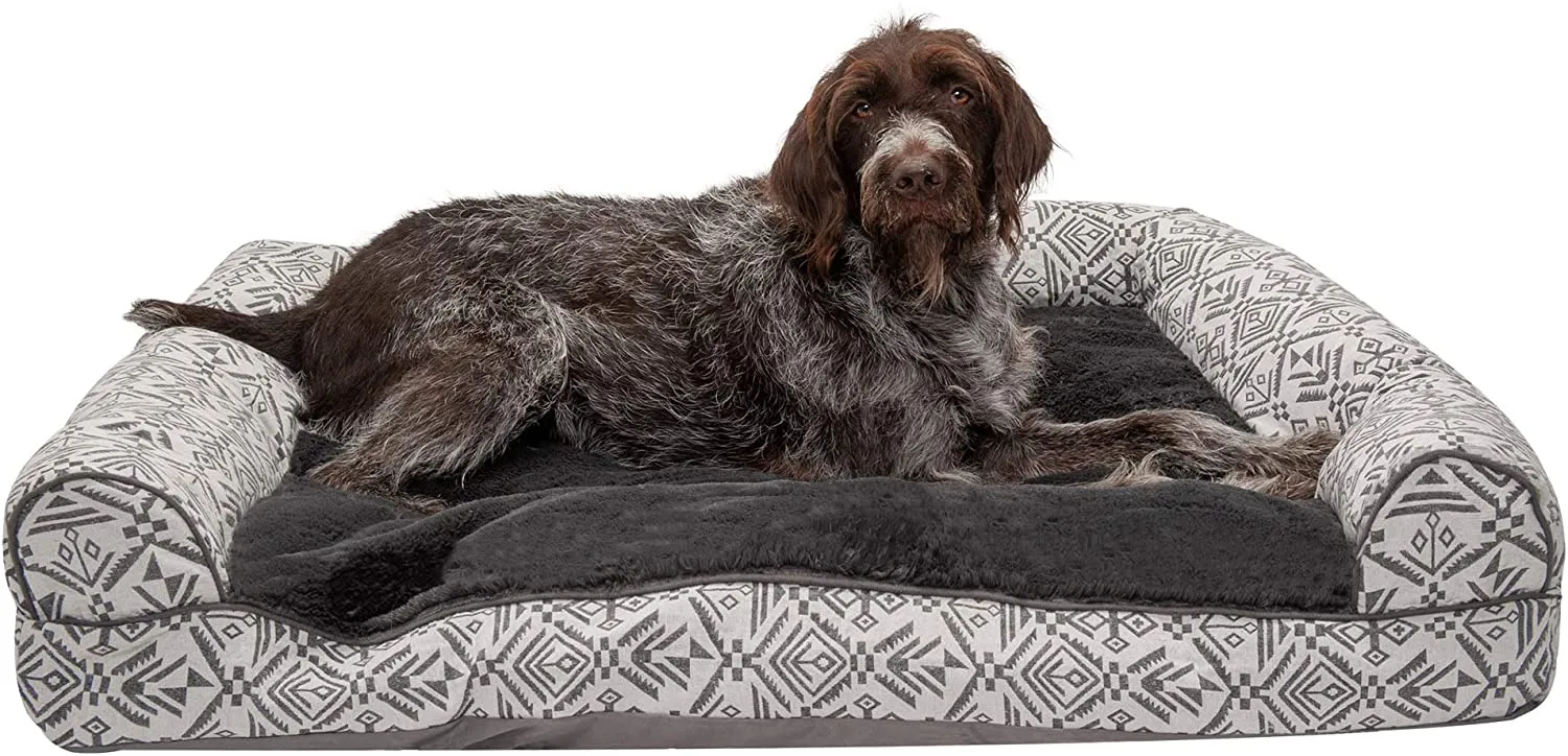 ComfiTime Orthopedic CertiPUR-US Certified Foam Pet Beds for Small, Medium, and Large Dogs and Cats - Two-Tone L Chaise, Southwest Kilim Sofa, Faux Fur Velvet Sofa Dog Bed, and More