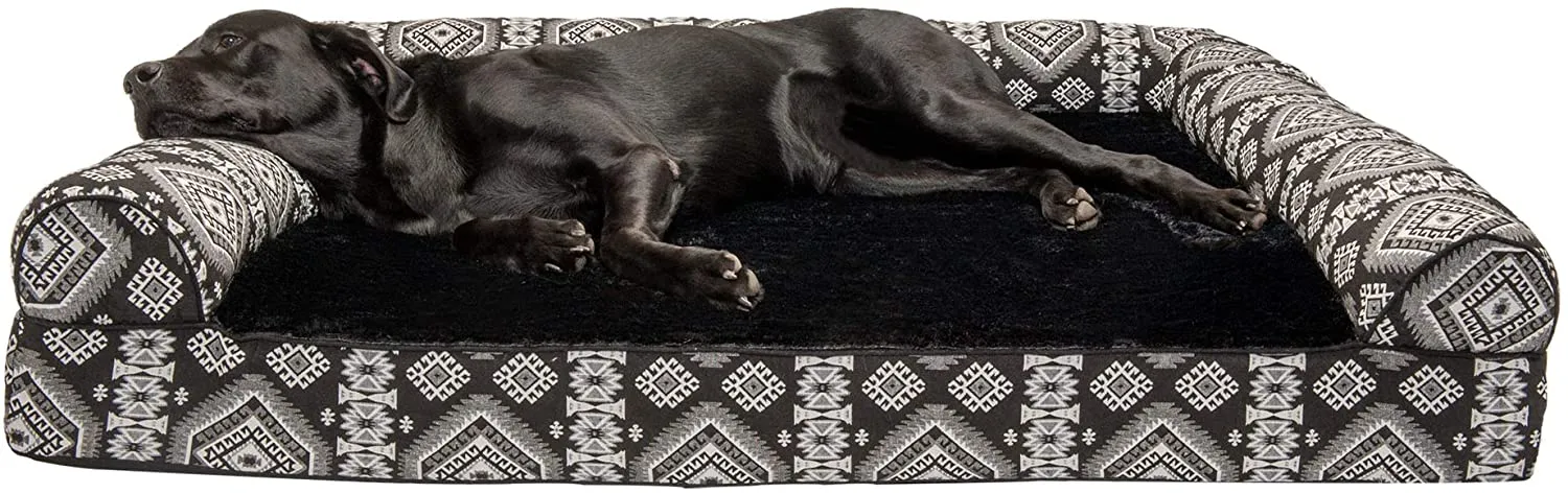 ComfiTime Orthopedic CertiPUR-US Certified Foam Pet Beds for Small, Medium, and Large Dogs and Cats - Two-Tone L Chaise, Southwest Kilim Sofa, Faux Fur Velvet Sofa Dog Bed, and More