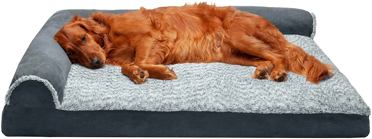 ComfiTime Orthopedic CertiPUR-US Certified Foam Pet Beds for Small, Medium, and Large Dogs and Cats - Two-Tone L Chaise, Southwest Kilim Sofa, Faux Fur Velvet Sofa Dog Bed, and More
