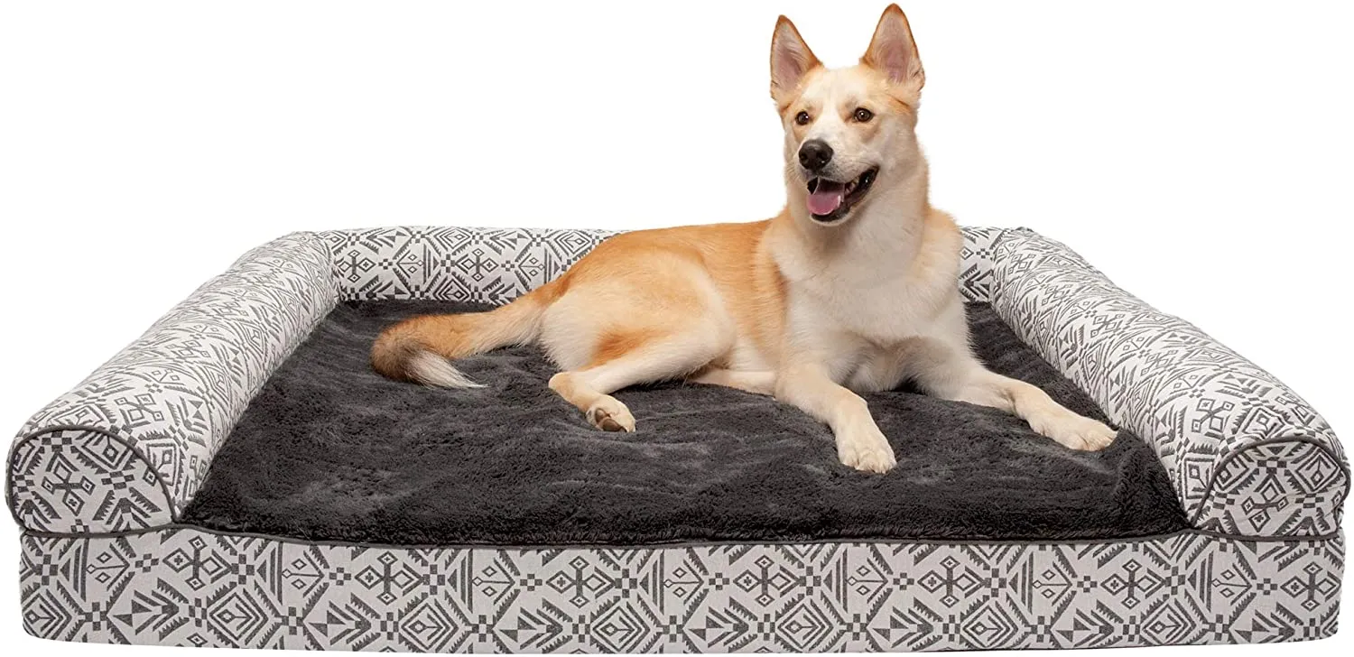ComfiTime Orthopedic CertiPUR-US Certified Foam Pet Beds for Small, Medium, and Large Dogs and Cats - Two-Tone L Chaise, Southwest Kilim Sofa, Faux Fur Velvet Sofa Dog Bed, and More