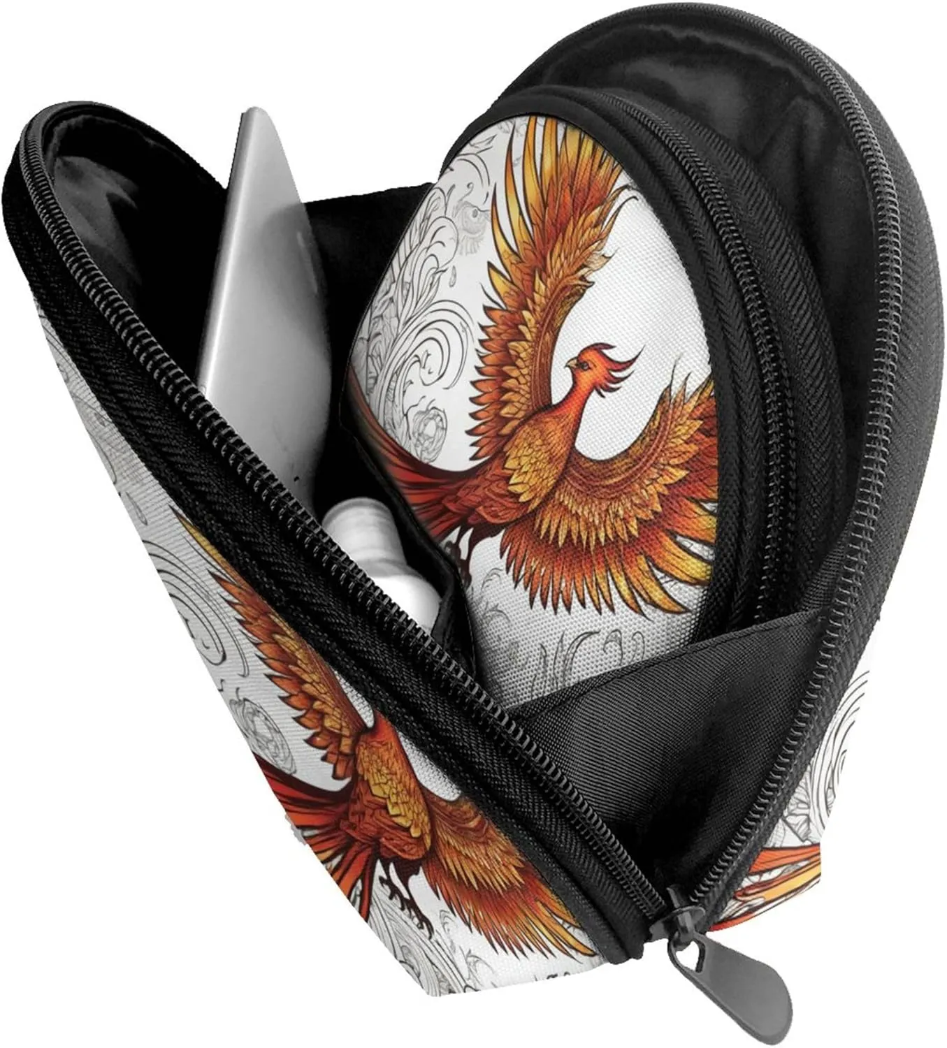 Compatible with Fire Flame Bird Black for Women$ Zipper Coin Pouch Bag$ Cute Mini Zipper Pouch Coin Purse for barrel retract smother Work Small Change Purse Coin Purse 