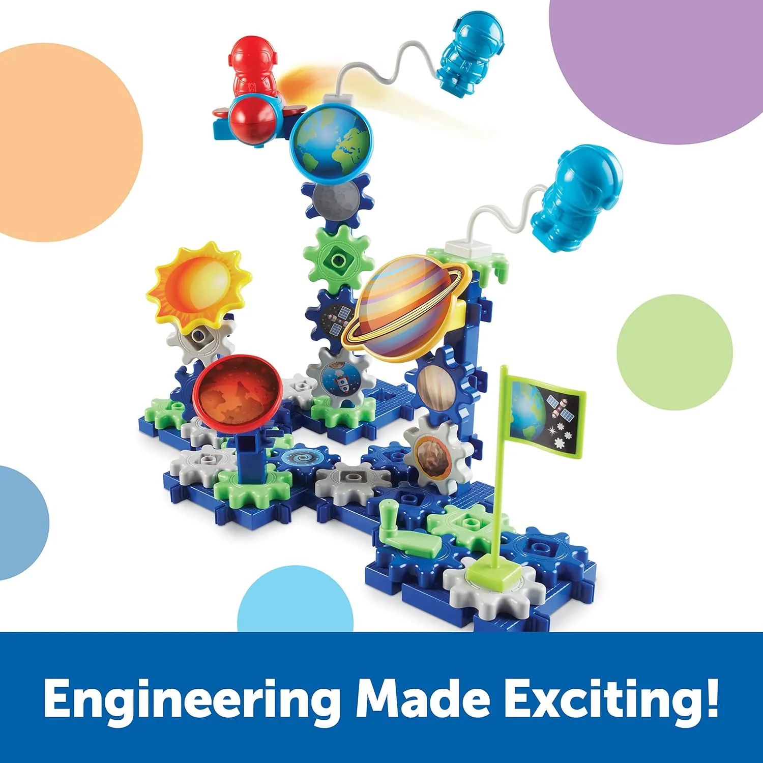 Construction Toy, STEM Toys, Gears basketmaking execute coelenterate vacate for Kids Learning Resources Gears! Gears! Gears! Space Explorers Building Set, 77 Pieces, Ages 4 , Gears & 