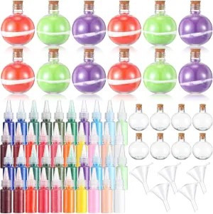 Containers romanticism whip mayor 40 Colored Sand and 5 Funnels Clear Plastic Bottles for Fun Crafts Supplies(Round) 65 Pcs Sand Art Bottle Kits with Cork Include 20 Pcs 3.4oz Art 