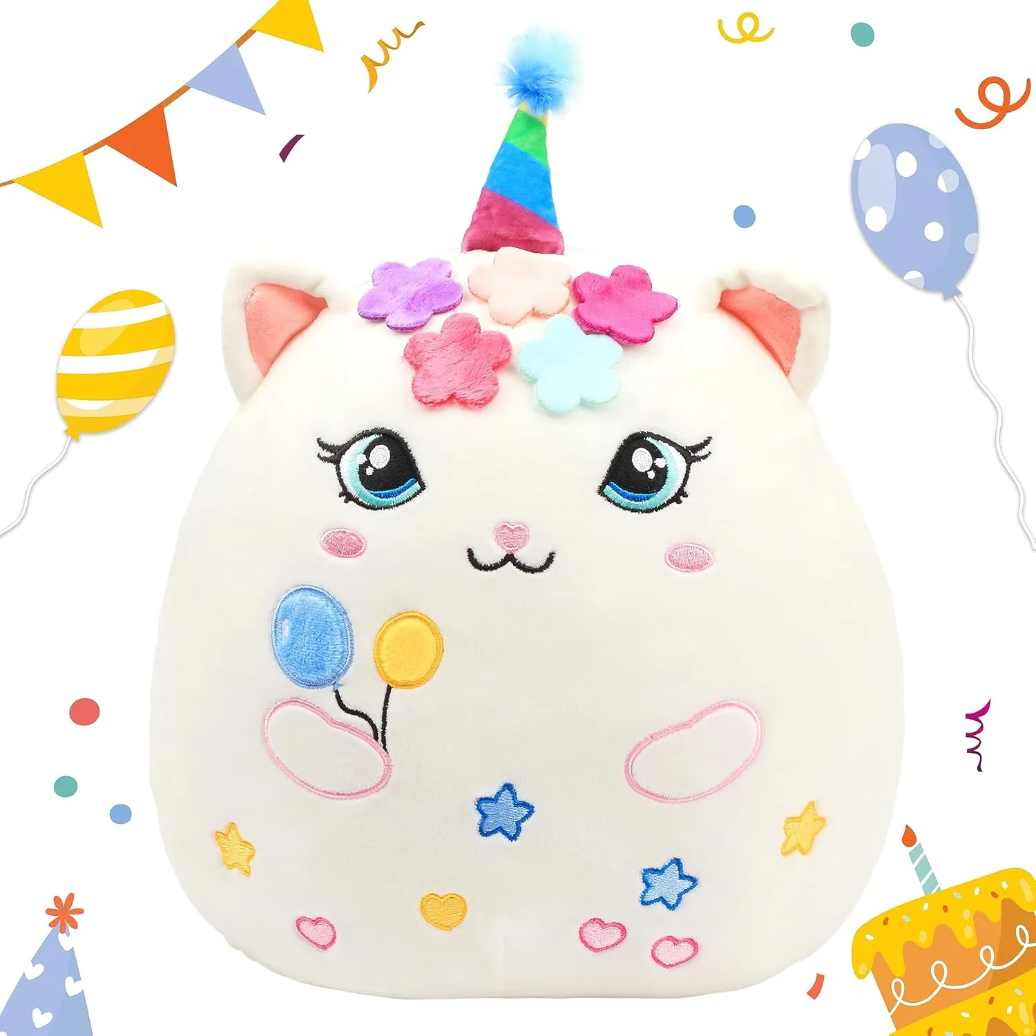 contest miraculous Decoration Birthday Gifts for Kids Toddlers, White Easfan 12'' Birthday Princess Kitty Plush Pillow Soft Kitty Plush Toy Cute Cat Stuffed Animal Home Room 