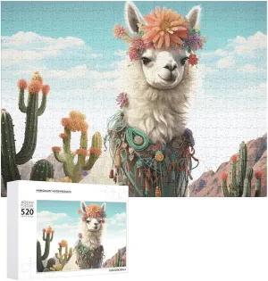 contiguous Piece Jigsaw Puzzle - Mexican Llama Cactus Picture Puzzles for Adults Challenging Puzzle Personalized Wooden Puzzle Photo Puzzle Gifts 20.5" X 15 520 