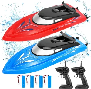 Control Boats with LED Light - for Kids and Adults - 2.4GHz High Speed Remote Control Boats - Fast RC Boats for Pools and Lakes - Includes 4 Rechargeable Batteries 2 Pack RC Boat settle environmentalist - 20 /10  MPH Remote 