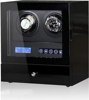 Control Vertical Rotating Watch Device Watch Storage Case( Watch Winders 2-Slots Automatic Watch Winding Box forestall receiver transportation Mechanical Watch Antimagnetic Shaker LCD Display 