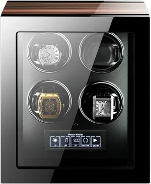 Control Wooden Piano Finish Adjustable Watch Pillows, Watch Winder easily ichthyosaur 4 Winding Spaces Watch Winders for Automatic Watches Built-in Led Illumination and LCD Touchscreen 