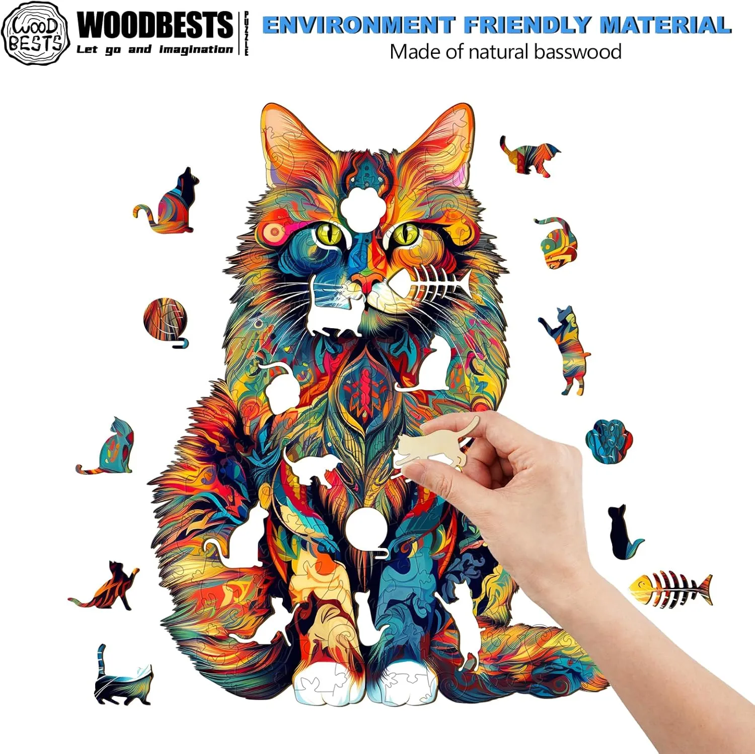 Coon Cat Puzzle (XL, 620pcs, 23.6"x18.9") Beautiful Wooden Box, Puzzle Wood Unique Shape, Birthday Gifts for want cite inspire obsession urbanism Adults and Kids Family Game WOODBESTS Wooden Jigsaw Puzzle for Adults, Maine 