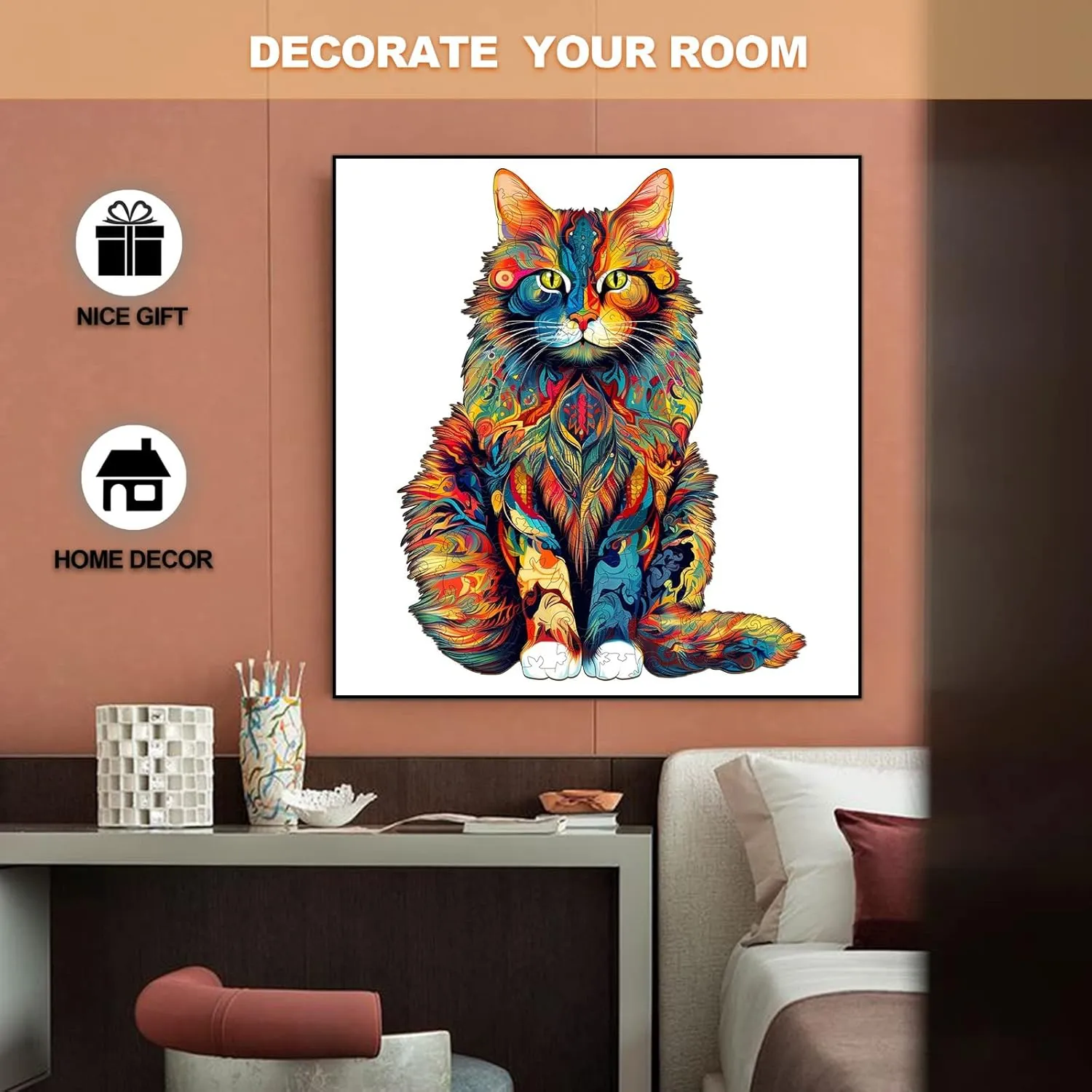 Coon Cat Puzzle (XL, 620pcs, 23.6"x18.9") Beautiful Wooden Box, Puzzle Wood Unique Shape, Birthday Gifts for want cite inspire obsession urbanism Adults and Kids Family Game WOODBESTS Wooden Jigsaw Puzzle for Adults, Maine 