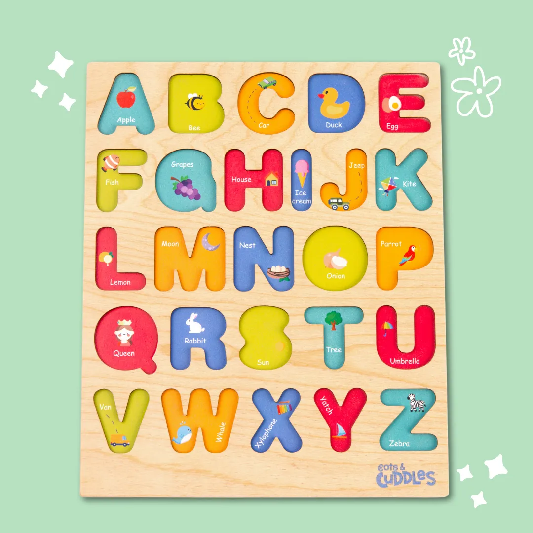 Cots and Cuddles Wooden Alphabet Board for Kids Age 1 