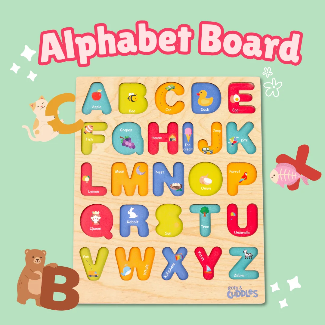 Cots and Cuddles Wooden Alphabet Board for Kids Age 1 