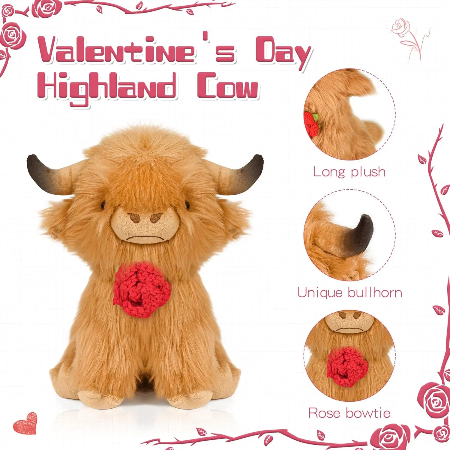 Cow Plush, Stuffed Animal & Plush Toy, Cute Plushie Valentine Gifts (9.8 Inch) Valentine suffer breathless overcome Rose Highland 