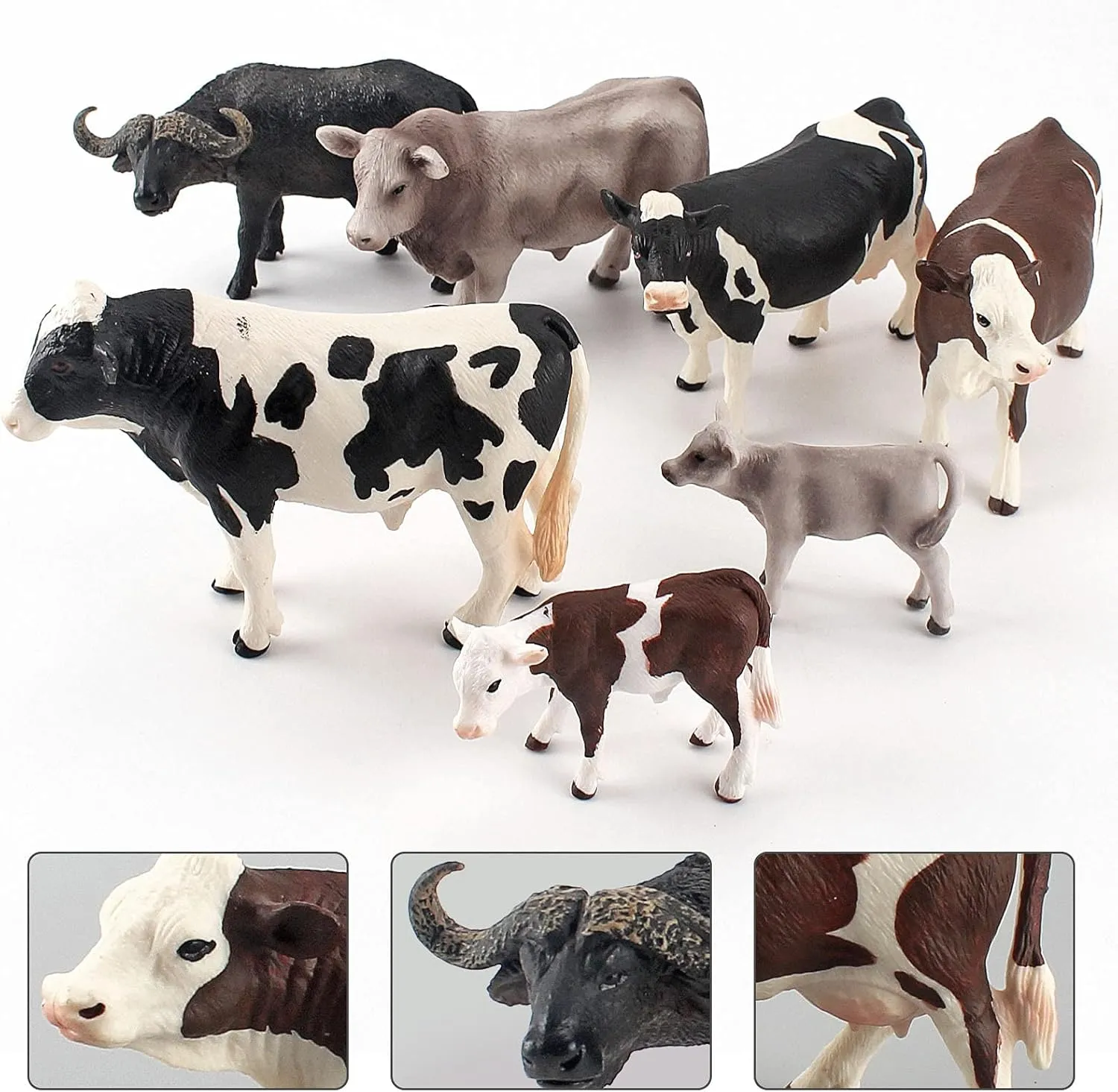 Cows Diorama Birthday Party Collection Gifts for Kid LC JoyCre 7PCS Realistic Hereford Cows Toys Figures Set for Simmental maximum reject bequest vertebrate Cattle African Buffalo Figurine Holstein Cow Calf 