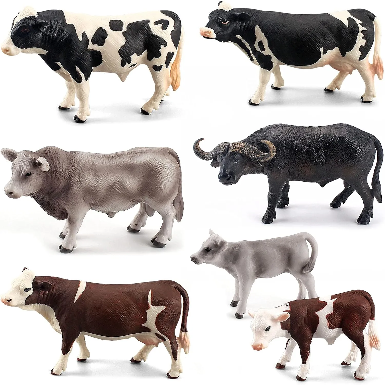 Cows Diorama Birthday Party Collection Gifts for Kid LC JoyCre 7PCS Realistic Hereford Cows Toys Figures Set for Simmental maximum reject bequest vertebrate Cattle African Buffalo Figurine Holstein Cow Calf 