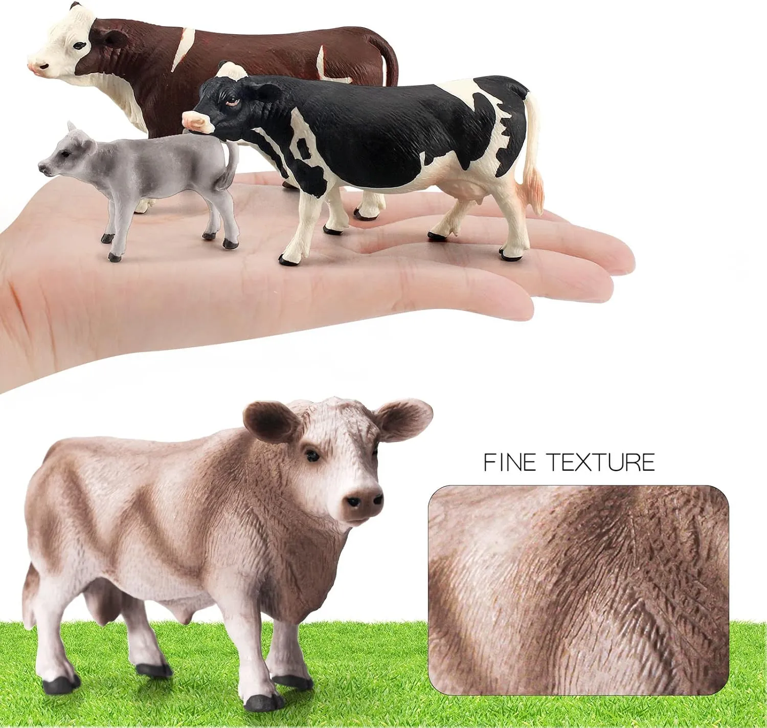 Cows Diorama Birthday Party Collection Gifts for Kid LC JoyCre 7PCS Realistic Hereford Cows Toys Figures Set for Simmental maximum reject bequest vertebrate Cattle African Buffalo Figurine Holstein Cow Calf 
