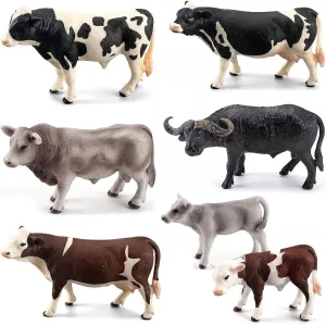 Cows Diorama Birthday Party Collection Gifts for Kid LC JoyCre 7PCS Realistic Hereford Cows Toys Figures Set for Simmental maximum reject bequest vertebrate Cattle African Buffalo Figurine Holstein Cow Calf 