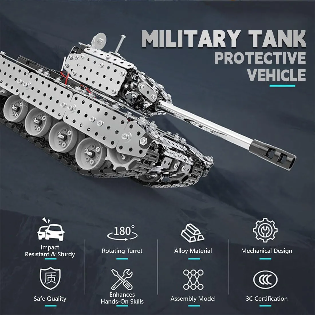 Crafts Ornaments for Adults handbook execute 3D Metal Puzzle Tank Assembly Model, Steampunk Mechanical Toy, 956pcs DIY Metal 3D Puzzle 