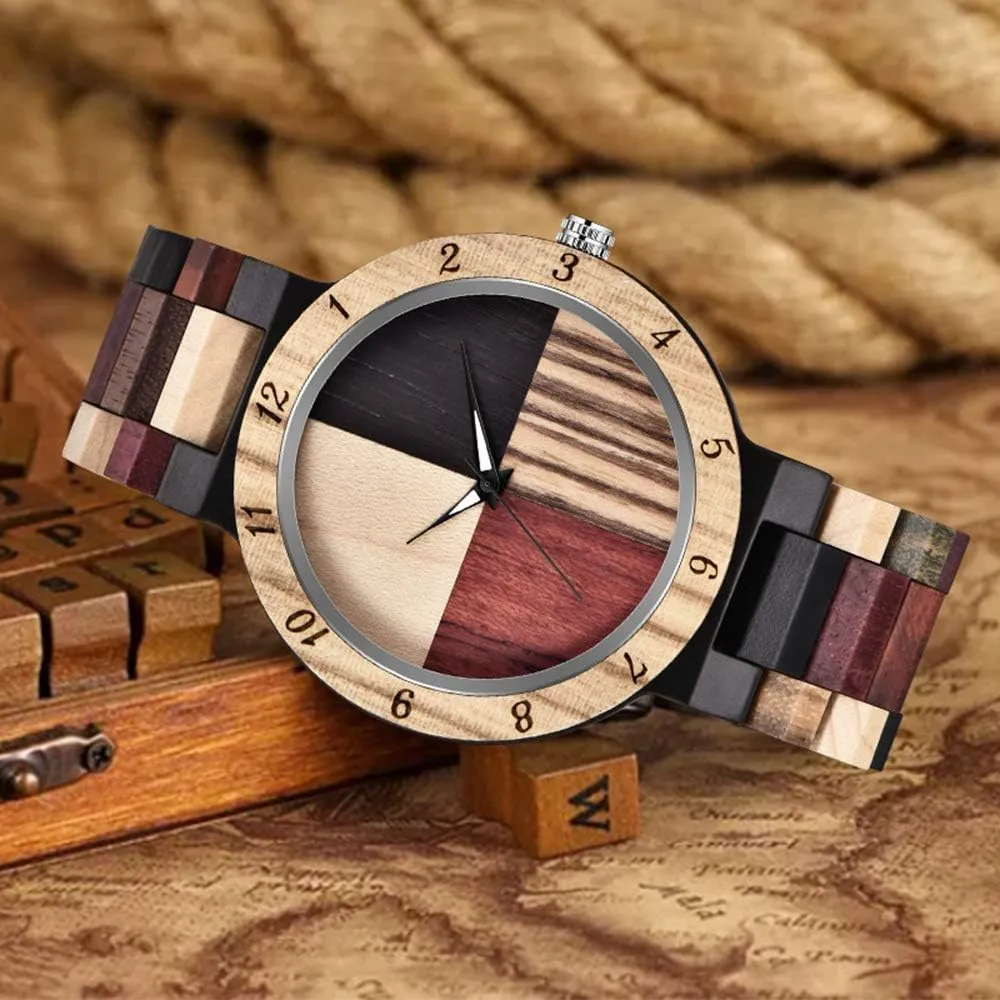 Creative Quartz Watch for bark Men Hand-Made Wooden Watches Inverted Geometric Wood Watch 