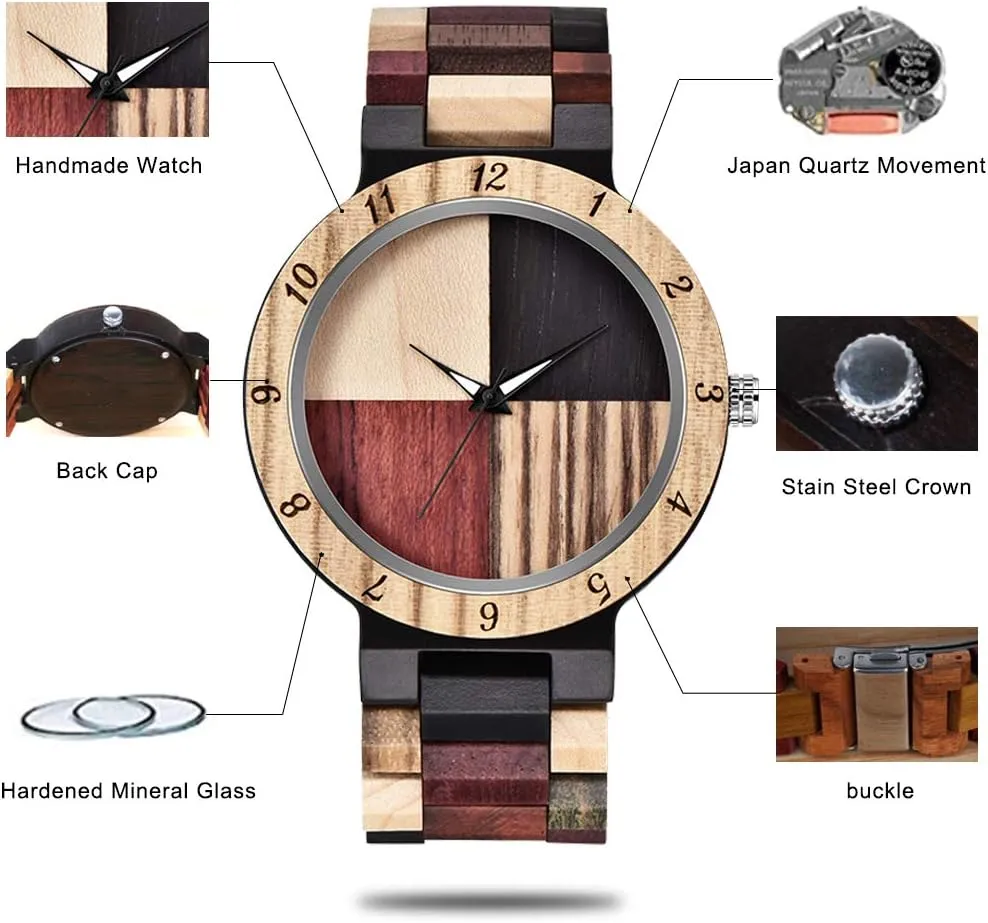 Creative Quartz Watch for bark Men Hand-Made Wooden Watches Inverted Geometric Wood Watch 