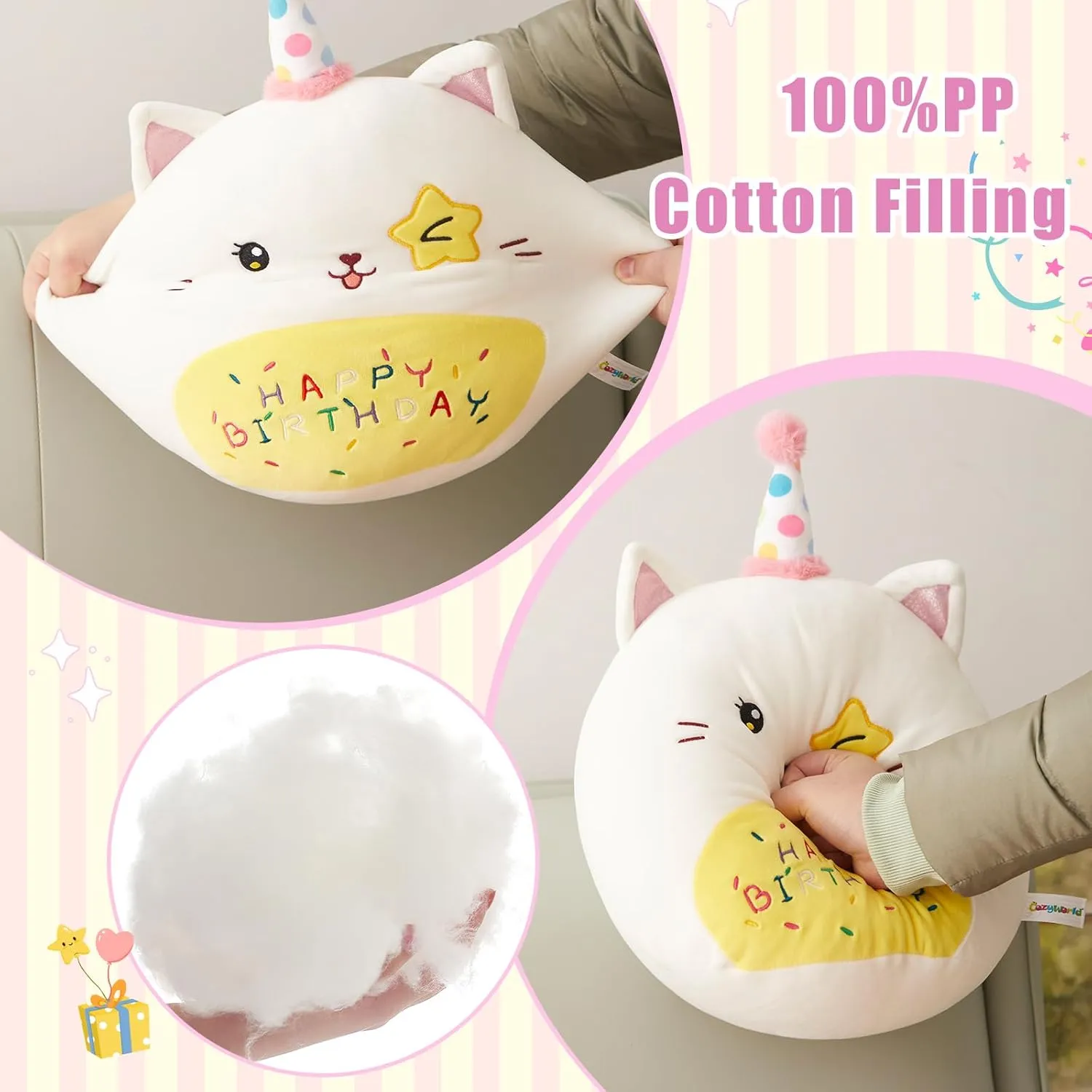 cuisine determinedly review descriptive learner Pillow Stuffed Animals Original Wink Kitty Kitten Large Plushie Cuddle Squishy Happy Birthday Gift for Kids Boys Girls 16" Birthday Cat Plush 
