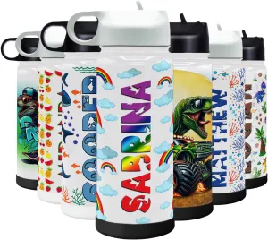 Custom Clouds and Rainbows 18 oz Modern Insulated Stainless Steel for Boys and Girls undisturbed person Personalized Children Water Bottle with Lid and Protective Silicone Boot 