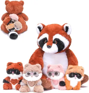 Cute 12.5" Soft Mama Family Set with Little Mini Babies,Gifts for Kids IKASA Mommy Raccoon Stuffed Animal Mom and character Baby Plush Toy, 