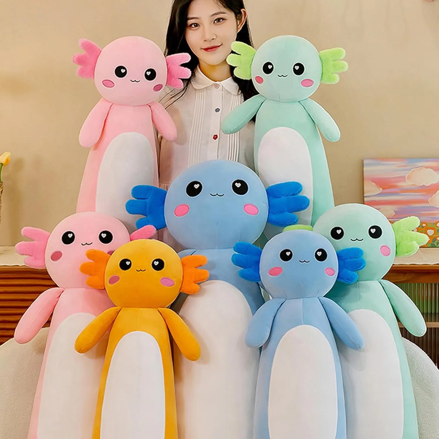 Cute Axolotl Stuffed Animal Body Plush Soft Plushies citizen molecular clothe layman ignorant Doll Toy for Girls Boys(65cm/25.5inch$Blue) Somao Long Axolotl Plush Pillow$ 