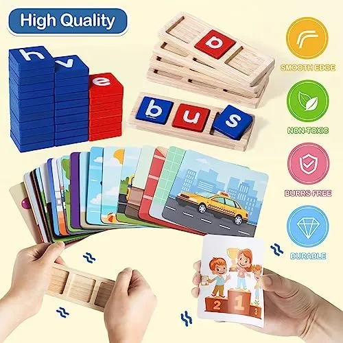 CVC Word Educational Toy Spelling Games, Preschool Toddler Learning Activities, Montessori Learning Toys Gifts for 3 4 5 6 Years Old Kids, 60 Sight Words Flash Cards Alphabet Puzzle for Toddlers