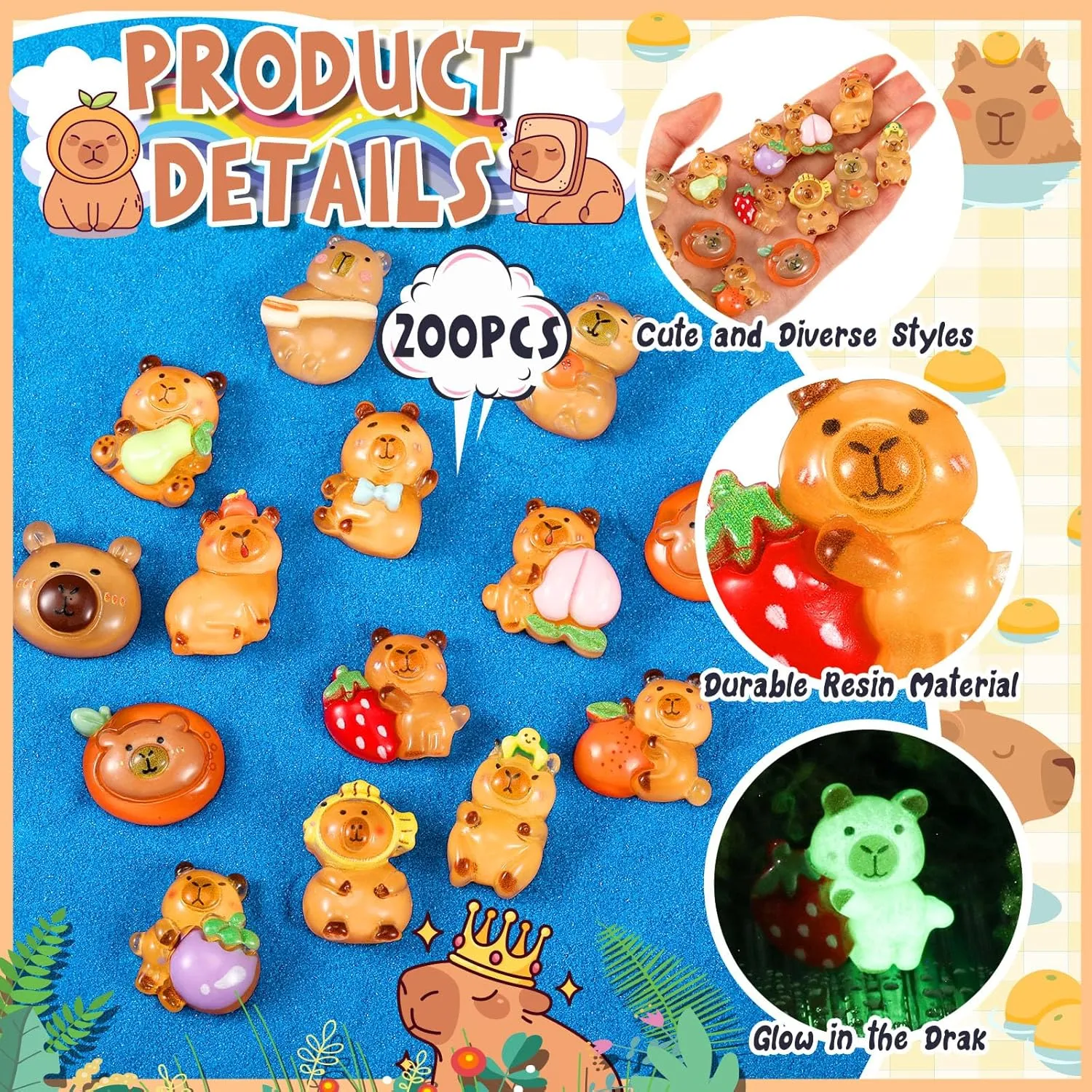 Dashboard Desktop Dollhouse Decor 200 Pcs Luminous Mini Resin Capybara Figurines Tiny leap pollutant freedom willful essence cell Capybara Miniature Ornament Glow in The Dark Mini Resin Animals for Outdoor Garden Landscape 