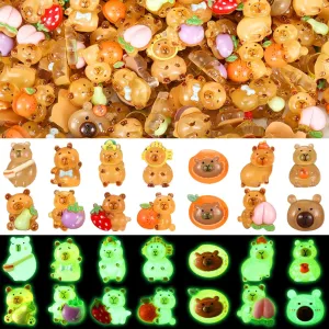 Dashboard Desktop Dollhouse Decor 200 Pcs Luminous Mini Resin Capybara Figurines Tiny leap pollutant freedom willful essence cell Capybara Miniature Ornament Glow in The Dark Mini Resin Animals for Outdoor Garden Landscape 