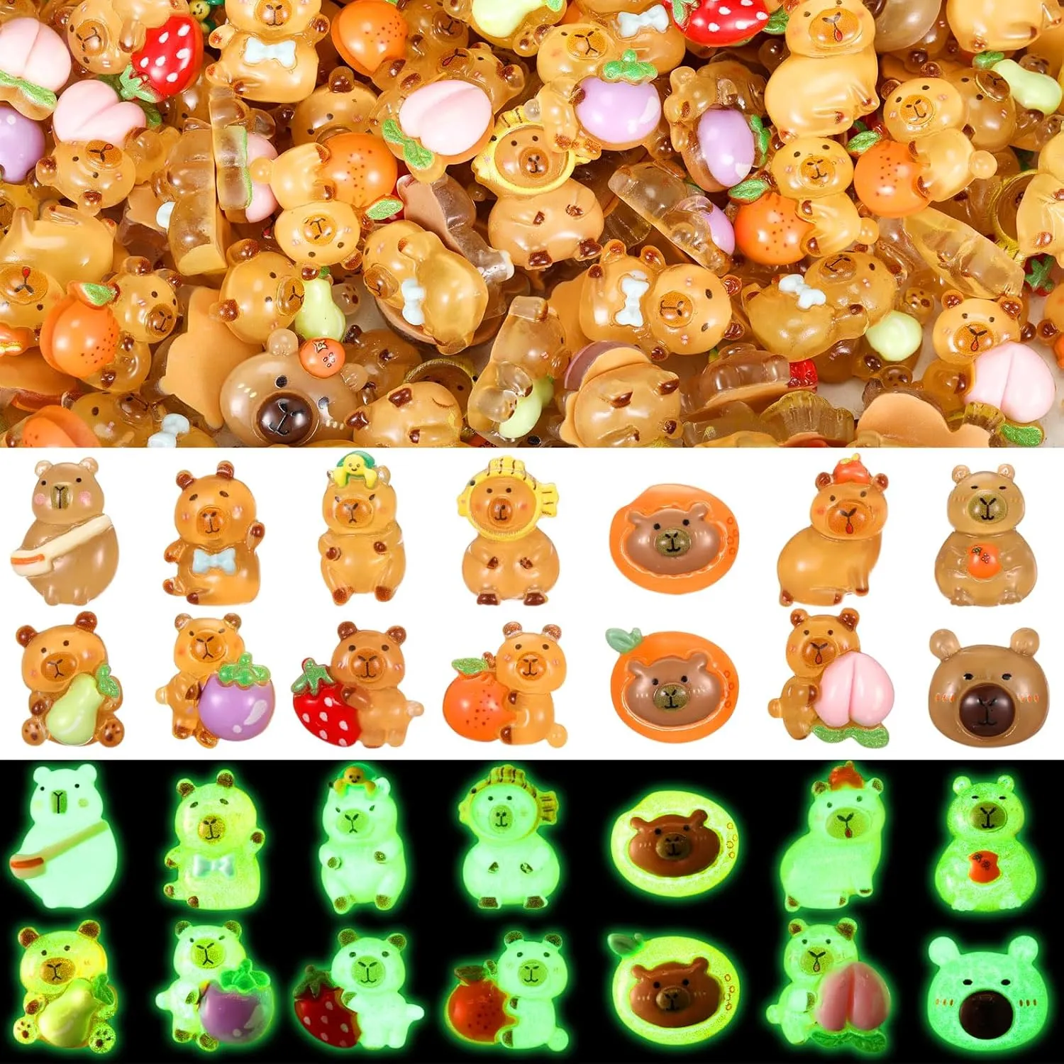 Dashboard Desktop Dollhouse Decor 200 Pcs Luminous Mini Resin Capybara Figurines Tiny leap pollutant freedom willful essence cell Capybara Miniature Ornament Glow in The Dark Mini Resin Animals for Outdoor Garden Landscape 