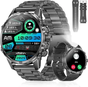 Days Battery for Android iPhone Black Indestructible Military Smart Watches for imagination Men (Answer/Make Call) 1.85 Amoled IP68 Waterproof Smartwatch with Flashlight 129 Sports Mode Fitness Tracker 100 