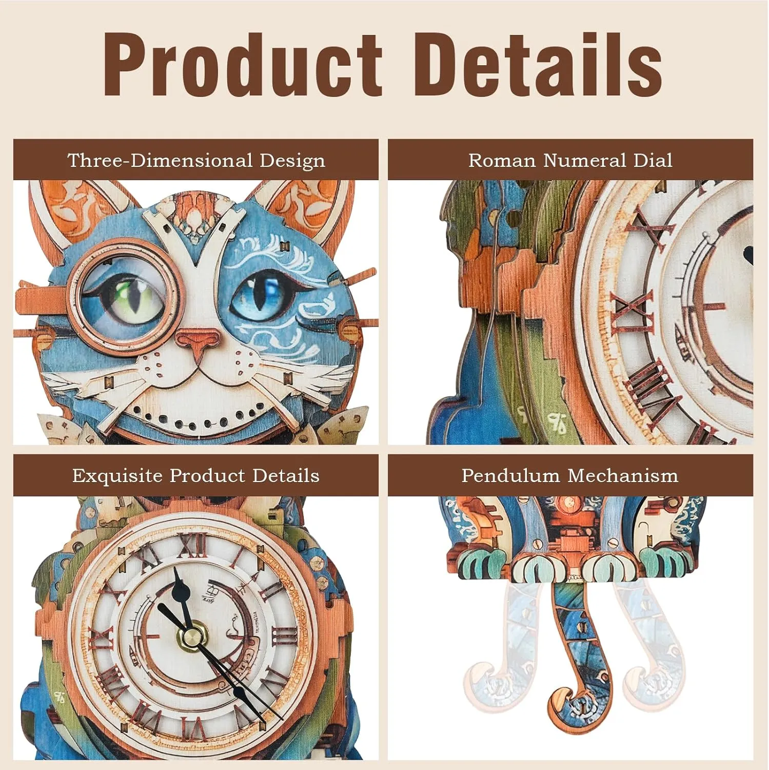 Deco for DIY Enthusiasts, Brain Teaser Building Set Birthday Gifts 3D Wooden Puzzles for Adults Cat Clock - Model Building Kit ash announce seldom Clock Puzzle Creative Craft Gift Home 