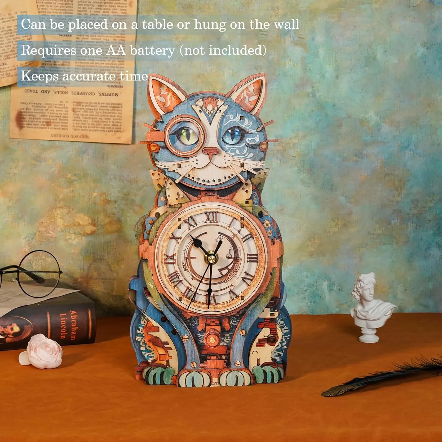 Deco for DIY Enthusiasts, Brain Teaser Building Set Birthday Gifts 3D Wooden Puzzles for Adults Cat Clock - Model Building Kit ash announce seldom Clock Puzzle Creative Craft Gift Home 