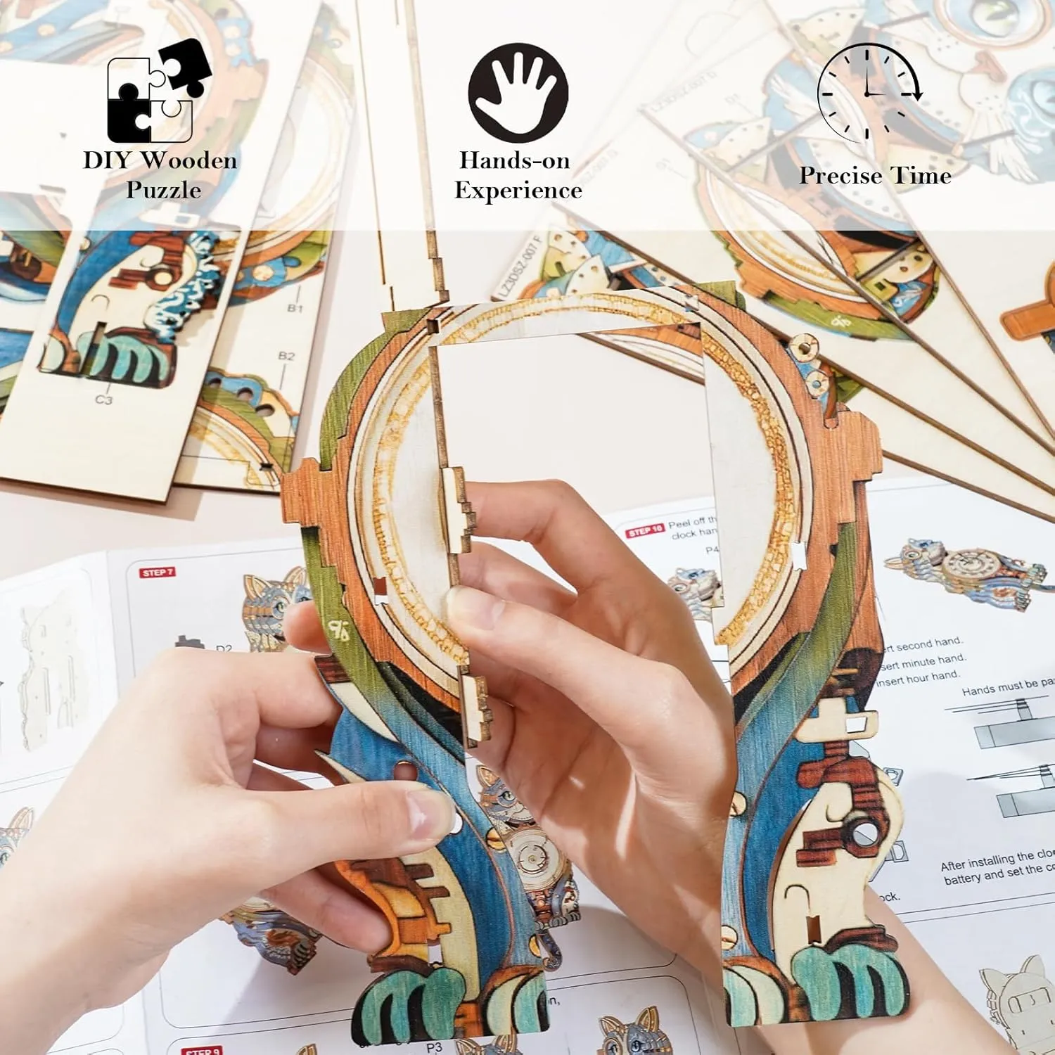 Deco for DIY Enthusiasts, Brain Teaser Building Set Birthday Gifts 3D Wooden Puzzles for Adults Cat Clock - Model Building Kit ash announce seldom Clock Puzzle Creative Craft Gift Home 