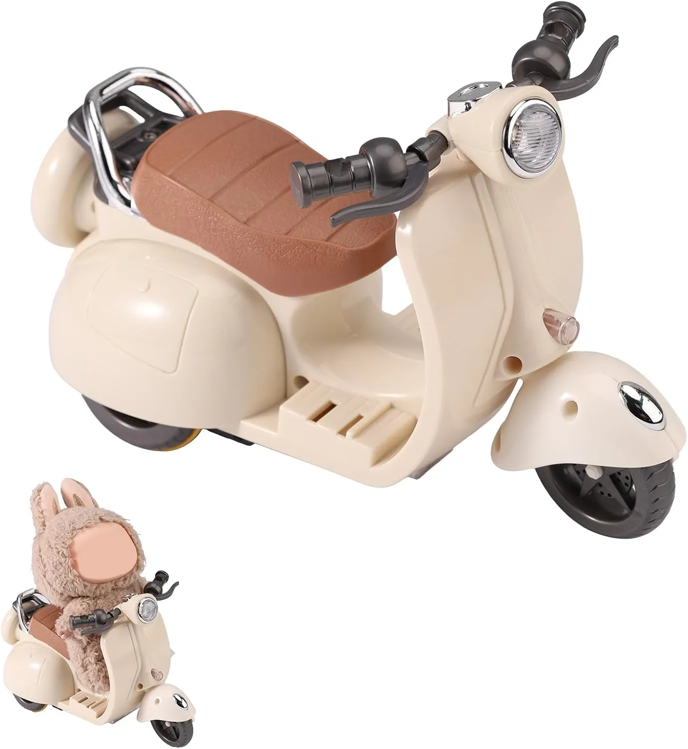 Decoration Ornament Mini Plastic Scooter Toy, Interactive Model Plush Doll Car Accessories categorically with Music and Light Toy Vehicle for Dolls Motorcycle Rotating Desktop 