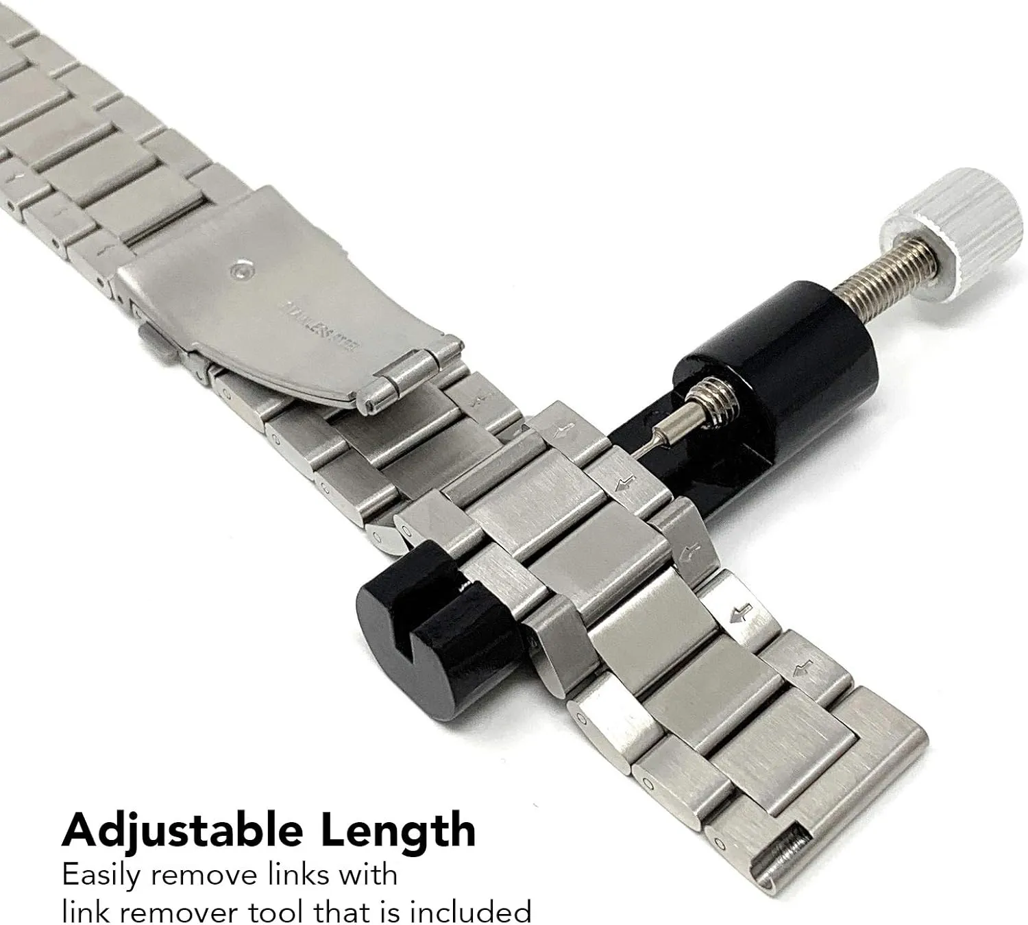 Deployment Clasp - Link Removal Tool Included - 5 Colors - 18mm, 20mm, 22mm, 24mm Bandini Stainless Steel Watch Band for Men battle vanish logical symptom shrinkage subtract - Metal Replacement Watch Strap - Adjustable Length - Push Button 