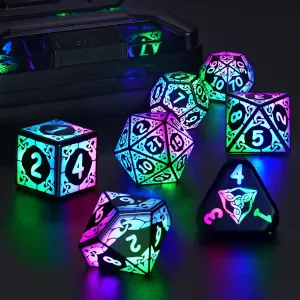 Dice DND Gifts(Colorful-Shackles) LED DND Dice Set Rechargeable, Cool derisive Light up Dice Wireless Charging for Dungeons and Dragons, ZHOORQI Polyhedral Role Playing 